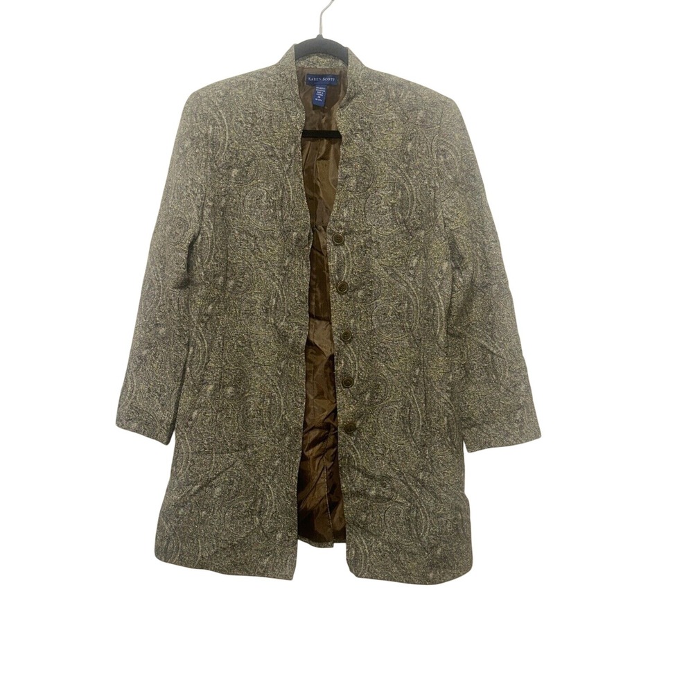 Karen Scott Paisley Print Button‎ Front Jacket Career Office Coat Size 14
